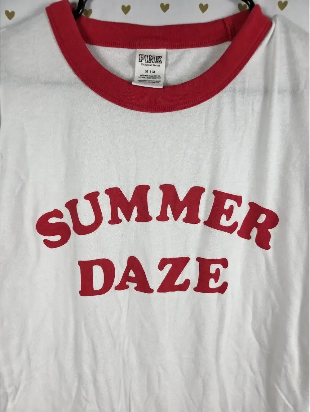 Victorias Secret PINK SUMMER DAZE Cute Ringer Tee shirt Red White MEDIUM - Picture 2 of 4